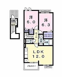 エレガント 2階2LDKの間取り