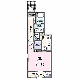 ルーツショアIII 1階1Kの間取り