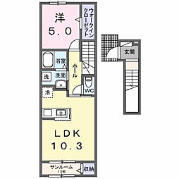 ルーツショアIII 2階1LDKの間取り