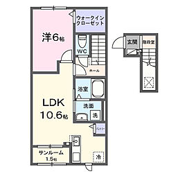 フリージア 2階1LDKの間取り