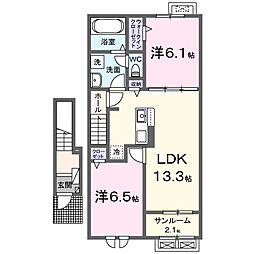 サンフラワー大社 2階2LDKの間取り
