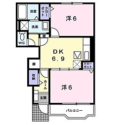 プロムナード　Ｂ 1階2DKの間取り