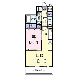 アルティザン九条 2階1LDKの間取り