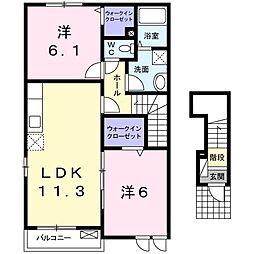 フォーレスト　ガーデンＡ 2階2LDKの間取り