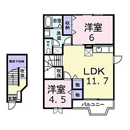 サンプレイス八木 2階2LDKの間取り