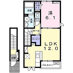 ヤングウッズ柏の葉I 2階1LDKの間取り
