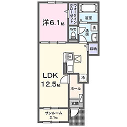 プラウド四屋　II 1階1LDKの間取り