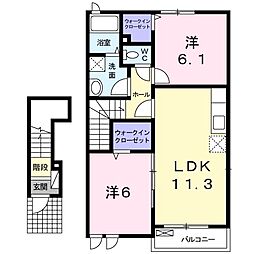 プロムナードＡ 2階2LDKの間取り