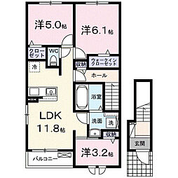 フォレストヒルズＢ 2階3LDKの間取り