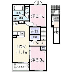 フォレストヒルズＡ 2階2LDKの間取り
