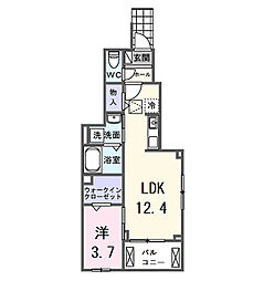 ラ・リッシュI 1階1LDKの間取り