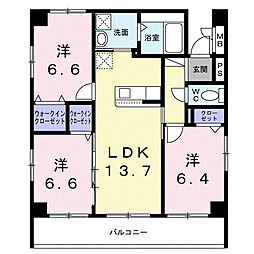 宇栄原3丁目マンション（028018001） 1階3LDKの間取り
