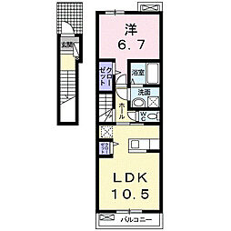 ラ・ビュウ・アンジュ　III 2階1LDKの間取り