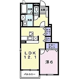 カルムフランＢ 1階1LDKの間取り