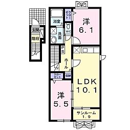 フォーピュア　IV　Ｂ 2階2LDKの間取り