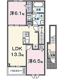 ルミナーレ荒川沖　I 2階2LDKの間取り