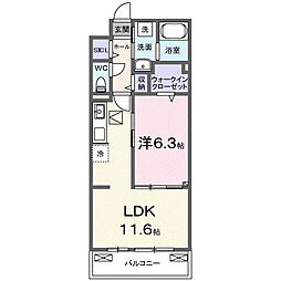 ラピス飯能 1階1LDKの間取り