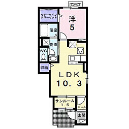 カインドハウスIII 1階1LDKの間取り