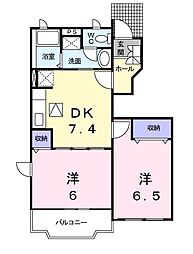 コーポラスバローネＡ 1階2DKの間取り