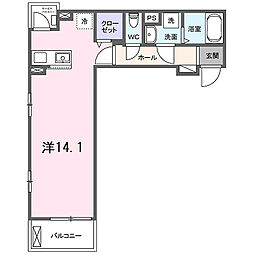 ガーデン・アイリス 2階ワンルームの間取り