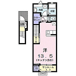 ヴィラージュ・ツボノIII 2階ワンルームの間取り