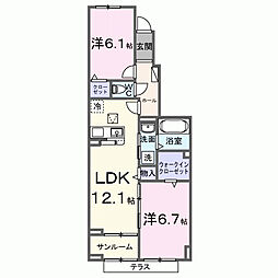 サンライズ 1階2LDKの間取り