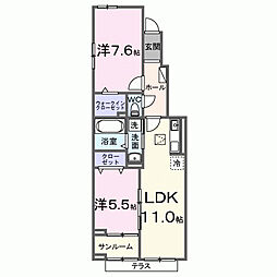 サンライズ 1階2LDKの間取り
