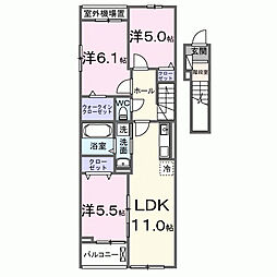 サンライズ 2階3LDKの間取り