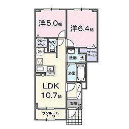 リバティ　I 1階2LDKの間取り