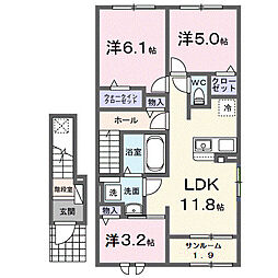 リバティ　II 2階3LDKの間取り