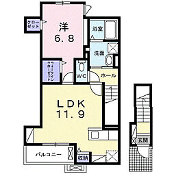 中田町アパート 2階1LDKの間取り