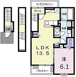 中田町アパート 3階1LDKの間取り