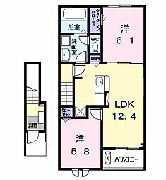 グランディールＣ−1 2階2LDKの間取り