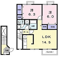 カーサ・ポポラール 2LDKの間取図画像