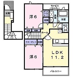 サンリット神川Ｂ 2階2LDKの間取り