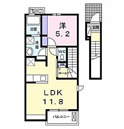 フラメゾン 2階1LDKの間取り