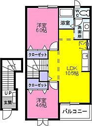 グランデュールI 2階2LDKの間取り