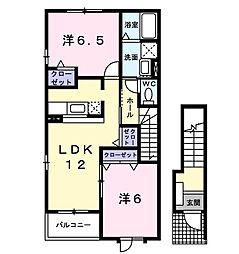 グレイス・ヴィラＢ 2階2LDKの間取り