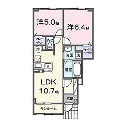 ニューライズハッピー 1階2LDKの間取り