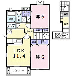 ハピネスコート　Ａ 2階2LDKの間取り