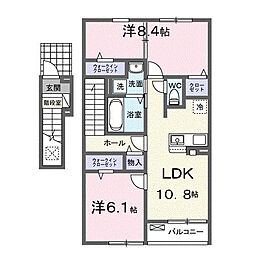 コンフォーティア白石 2階2LDKの間取り