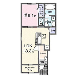 クレメント岩出B 1LDKの間取図画像