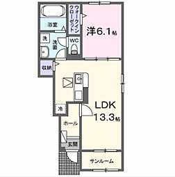 レ　プリューム　ドゥ 1階1LDKの間取り
