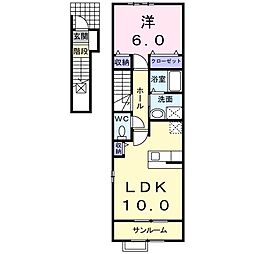 宮の杜 2階1LDKの間取り