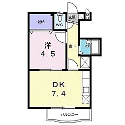 グランドウ−ル風の大地 3階1DKの間取り