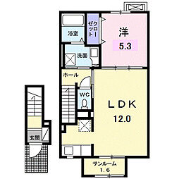 メンリッヒェン・ウッド 2階1LDKの間取り