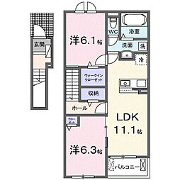 小村町アパートＡ 2階2LDKの間取り