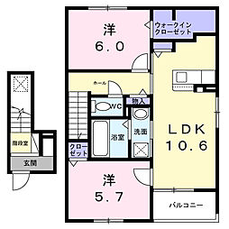ノール・エトワール 2階2LDKの間取り