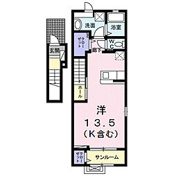 オゾラV 2階ワンルームの間取り