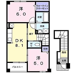 フィオーレ・I 2階2DKの間取り
